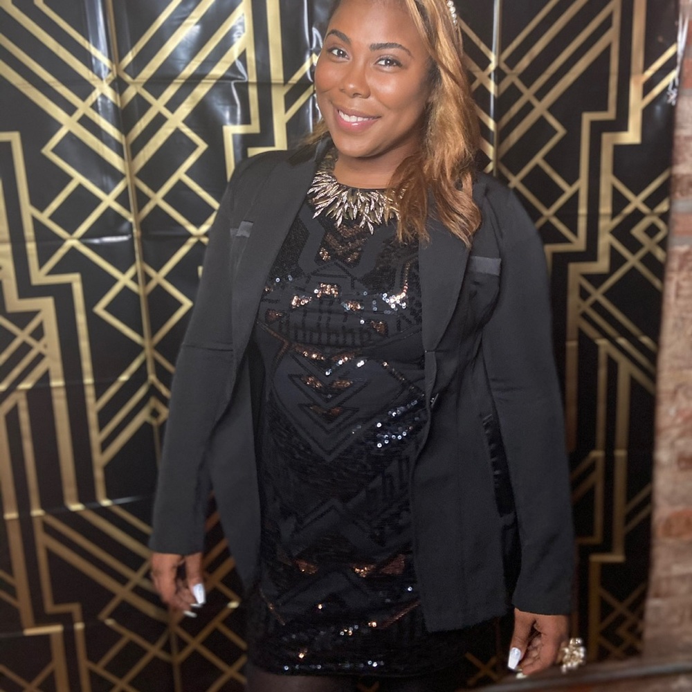 Express Black & Gold Sequin Dress